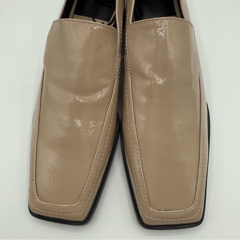 Zara Taupe Patent Loafers Women’s Square Toe Low Heel Slip On Shoes Size 6.5 US - Picture 5 of 16